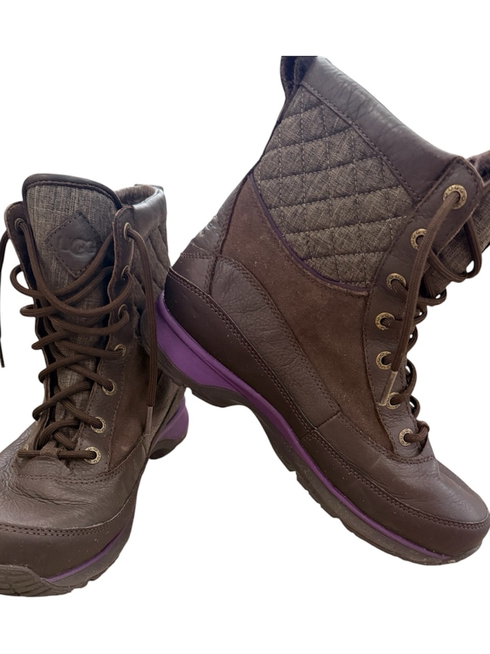 UGG Women's Brown Lace-Up Boots with Purple Accents